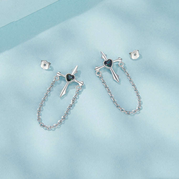 S925 Sterling Silver Platinum-plated Crcross Chain Tassel Earrings(SCE1808)