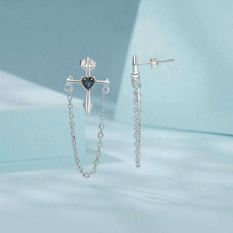 S925 Sterling Silver Platinum-plated Crcross Chain Tassel Earrings(SCE1808)
