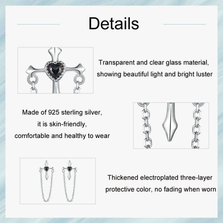 S925 Sterling Silver Platinum-plated Crcross Chain Tassel Earrings(SCE1808)