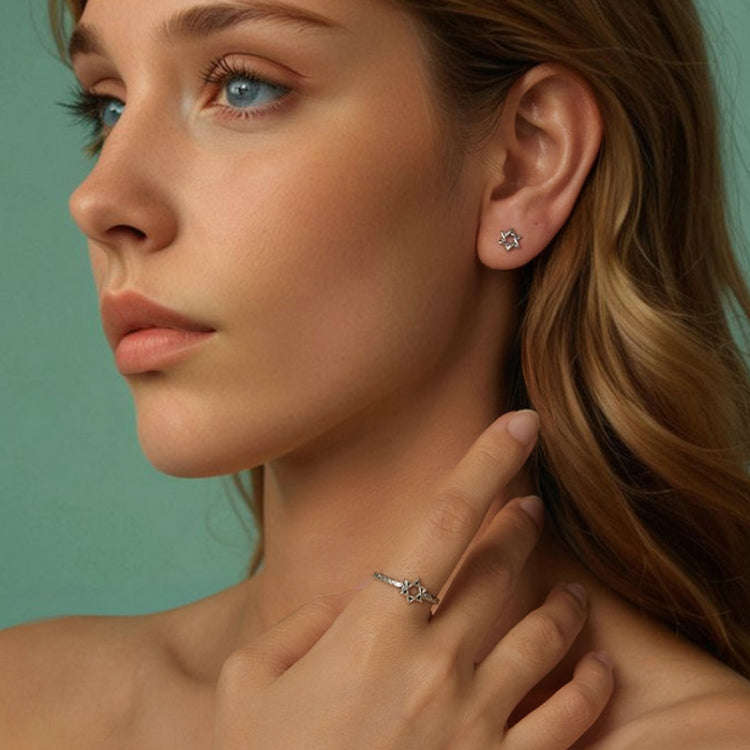 S925 Sterling Silver Oxidized Six-pointed Star Earrings, Model: SCE1809