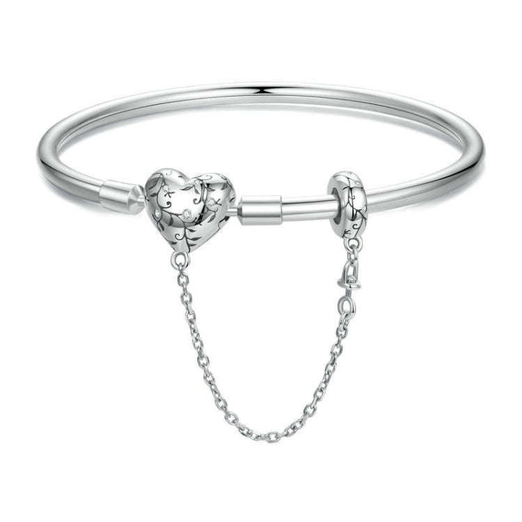 S925 Sterling Silver Oxidized Retro Heart Pattern Bracelet, Size: 19cm