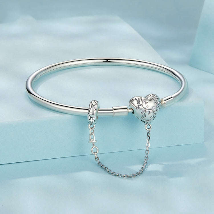 S925 Sterling Silver Oxidized Retro Heart Pattern Bracelet, Size: 19cm