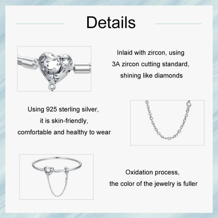 S925 Sterling Silver Oxidized Retro Heart Pattern Bracelet, Size: 19cm