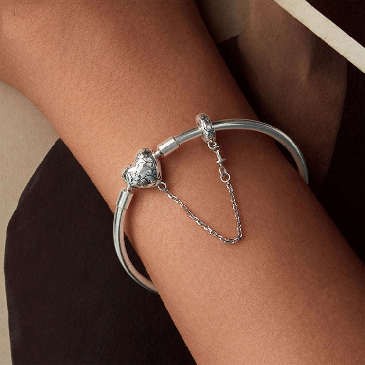 S925 Sterling Silver Oxidized Retro Heart Pattern Bracelet, Size: 19cm