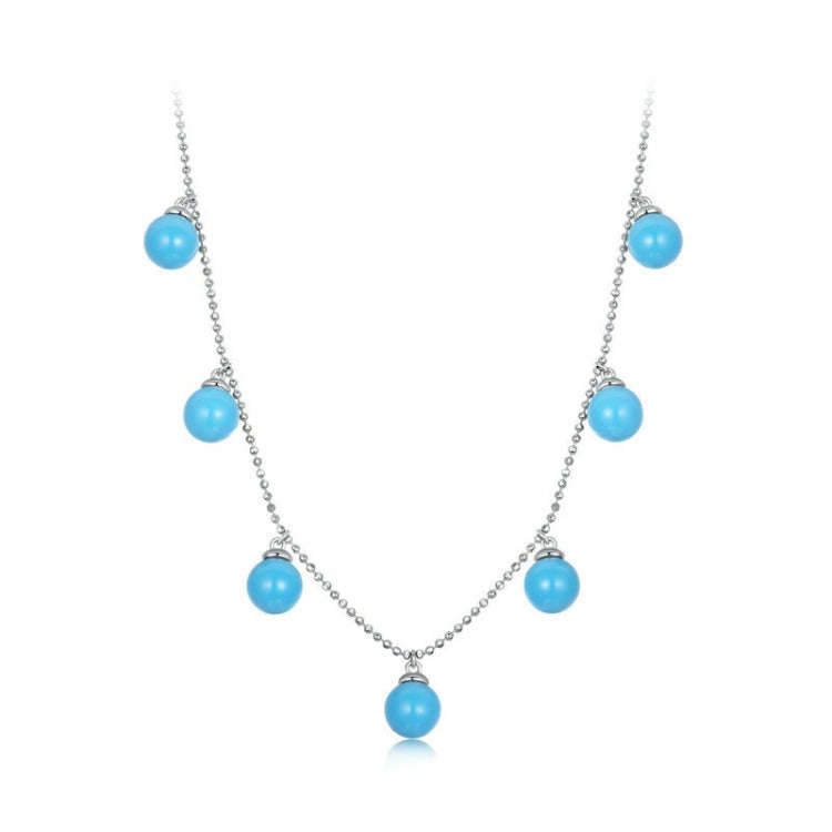 S925 Sterling Silver Blue Turquoise Double Wear Clavicle Necklace(BSN405)