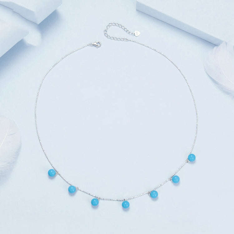 S925 Sterling Silver Blue Turquoise Double Wear Clavicle Necklace(BSN405)