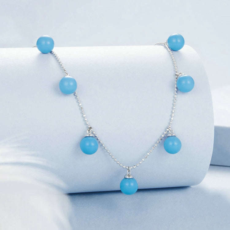 S925 Sterling Silver Blue Turquoise Double Wear Clavicle Necklace(BSN405)