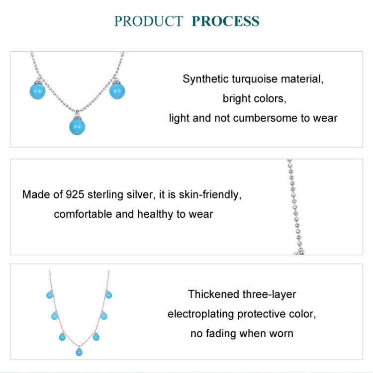 S925 Sterling Silver Blue Turquoise Double Wear Clavicle Necklace(BSN405)