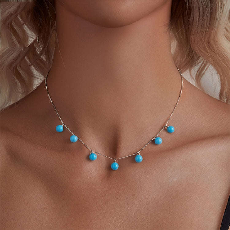 S925 Sterling Silver Blue Turquoise Double Wear Clavicle Necklace(BSN405)