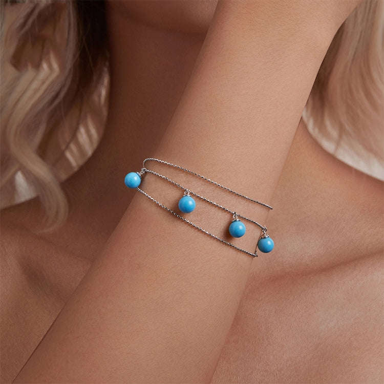 S925 Sterling Silver Blue Turquoise Double Wear Clavicle Necklace(BSN405)
