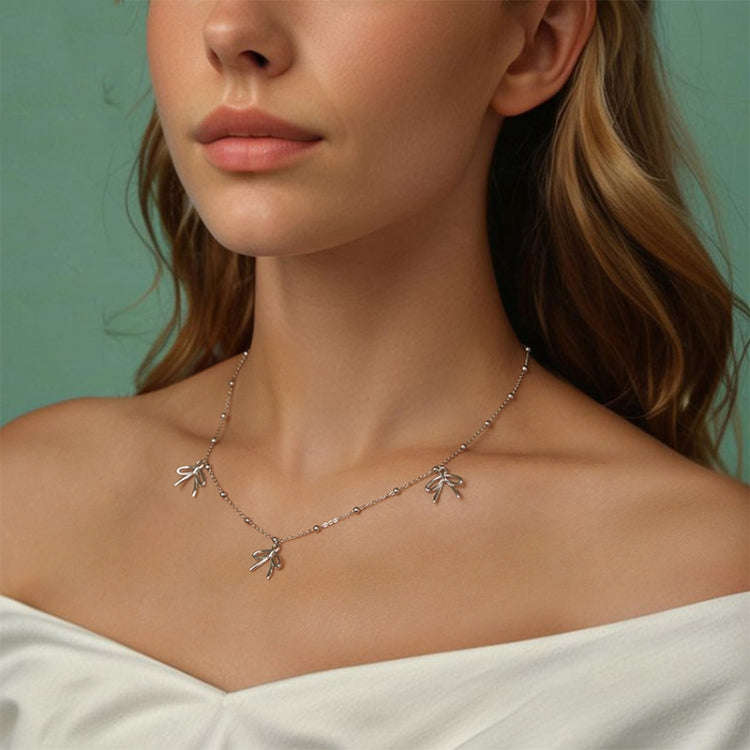 S925 Sterling Silver Platinum-plated Playful Bow Necklace(SCN529)
