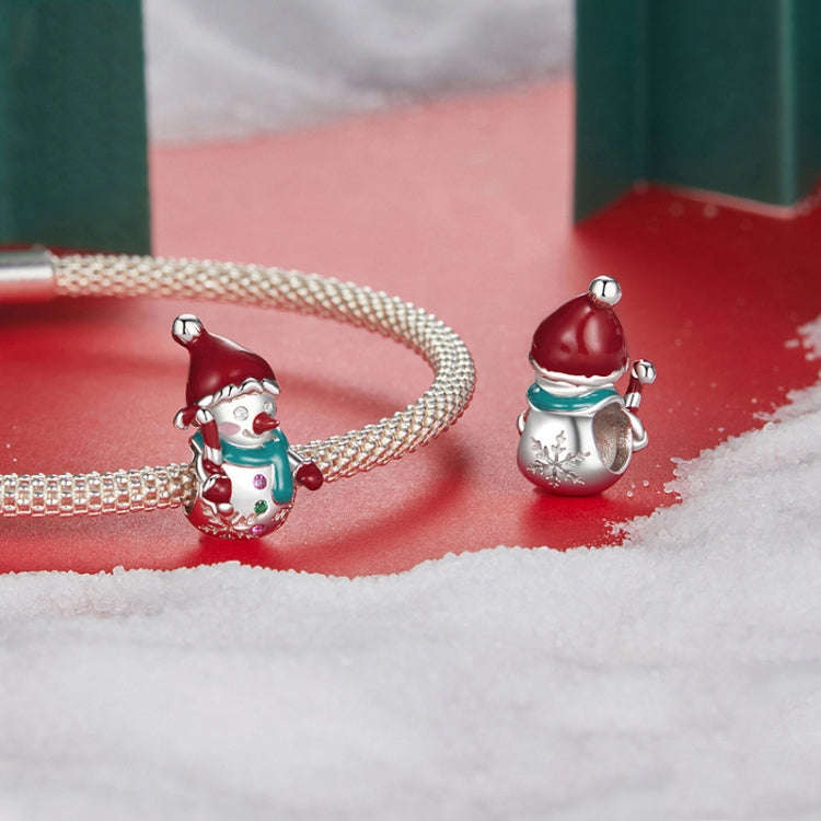 S925 Sterling Silver Cute Snowman Pendant Festival Bracelet Beads(BSC1070)
