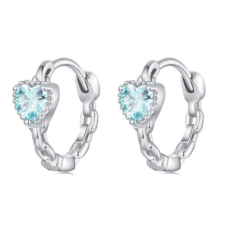 S925 Sterling Silver Heart Square Earrings Aquamarine Zircon Earrings, Model: BSE1099