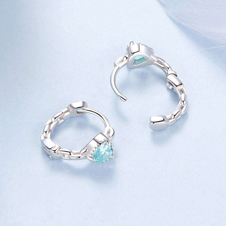 S925 Sterling Silver Heart Square Earrings Aquamarine Zircon Earrings, Model: BSE1099