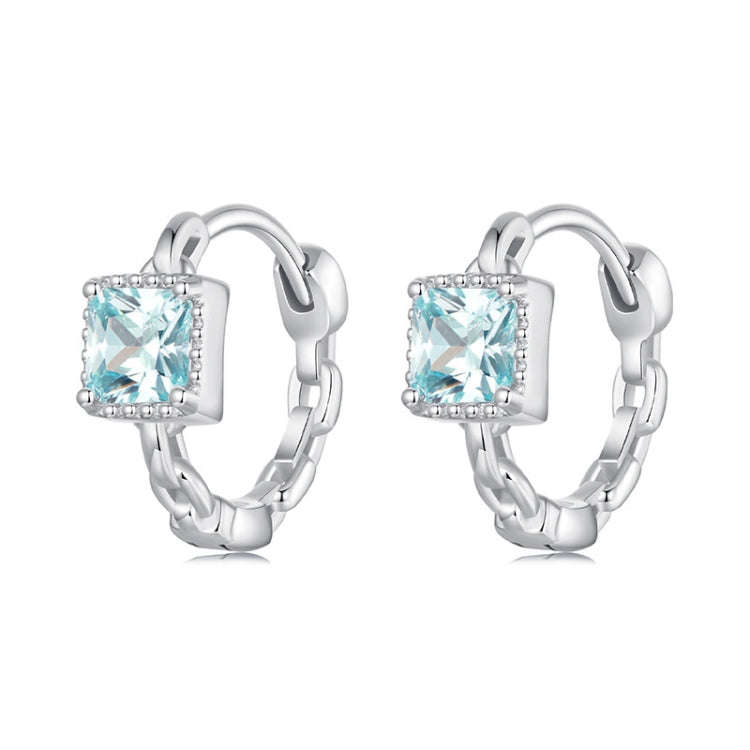 S925 Sterling Silver Heart Square Earrings Aquamarine Zircon Earrings, Model: BSE1100