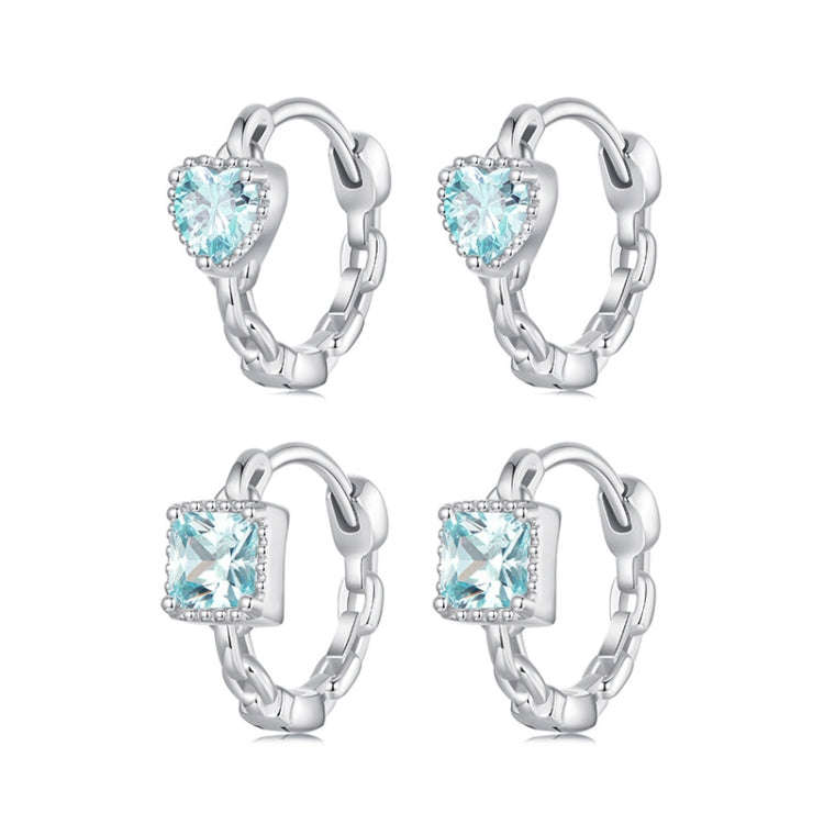 S925 Sterling Silver Heart Square Earrings Aquamarine Zircon Earrings, Model: BSE1100