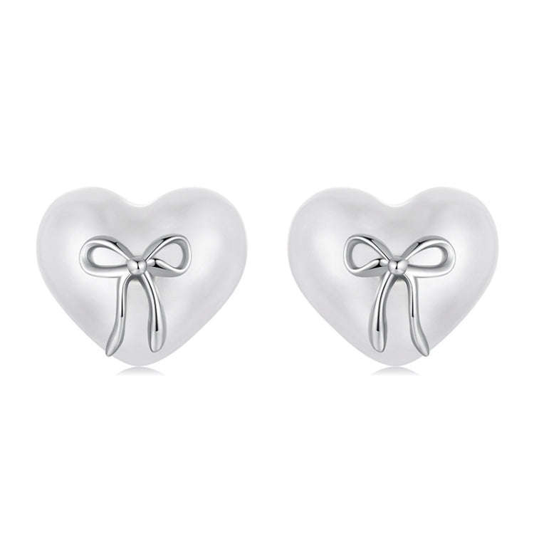 S925 Sterling Silver Platinum-Plated Heart-shaped Earrings Bow Knot Earrings(SCE1810)