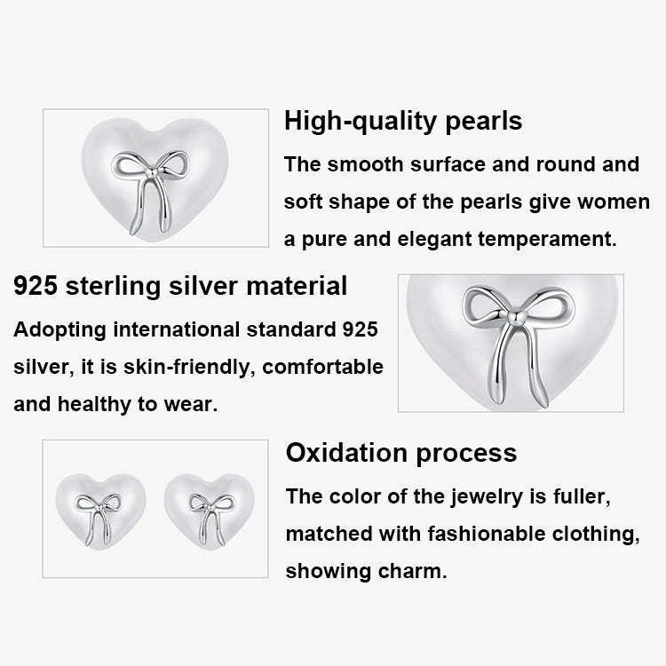 S925 Sterling Silver Platinum-Plated Heart-shaped Earrings Bow Knot Earrings(SCE1810)