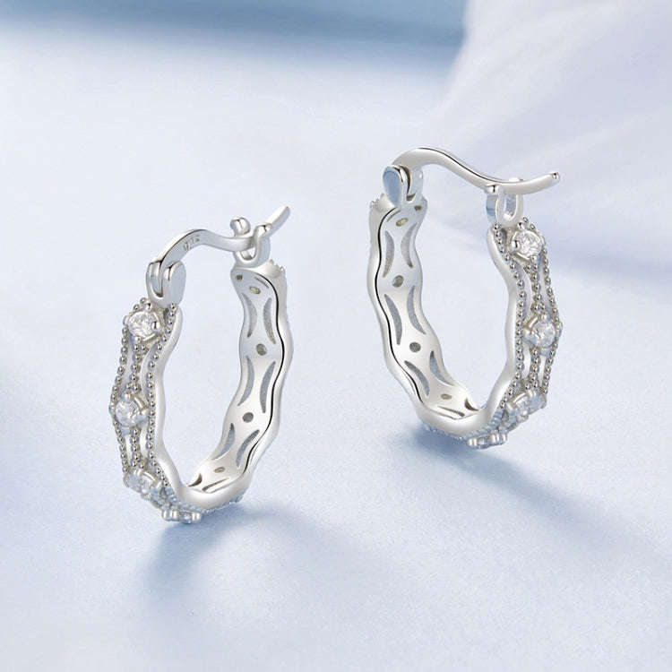 S925 Sterling Silver Platinum-Plated Lace Earrings Elegant Zircon Earrings(BSE1101)