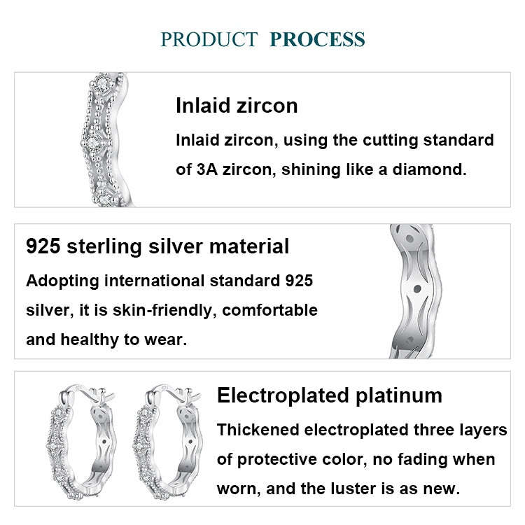S925 Sterling Silver Platinum-Plated Lace Earrings Elegant Zircon Earrings(BSE1101)