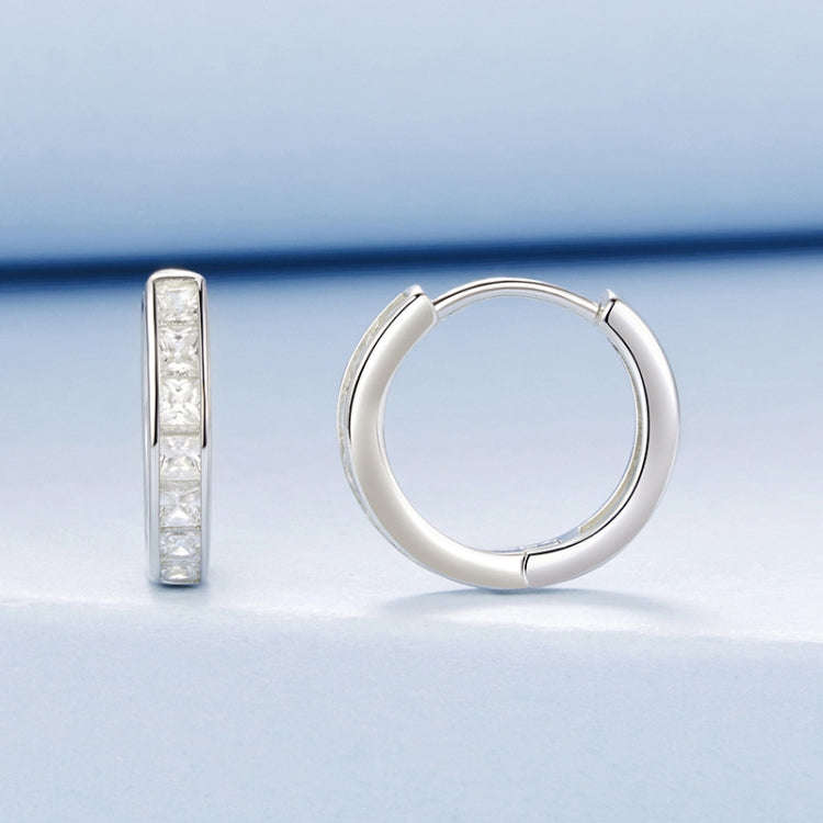 S925 Sterling Silver Platinum-Plated Shining Square Zirconium Earrings(BSE1102)