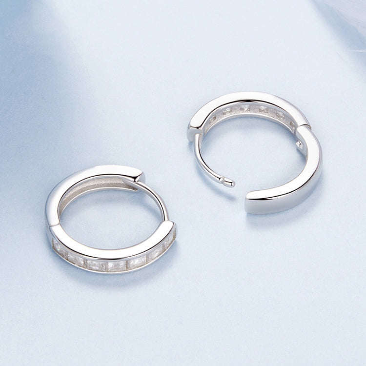 S925 Sterling Silver Platinum-Plated Shining Square Zirconium Earrings(BSE1102)
