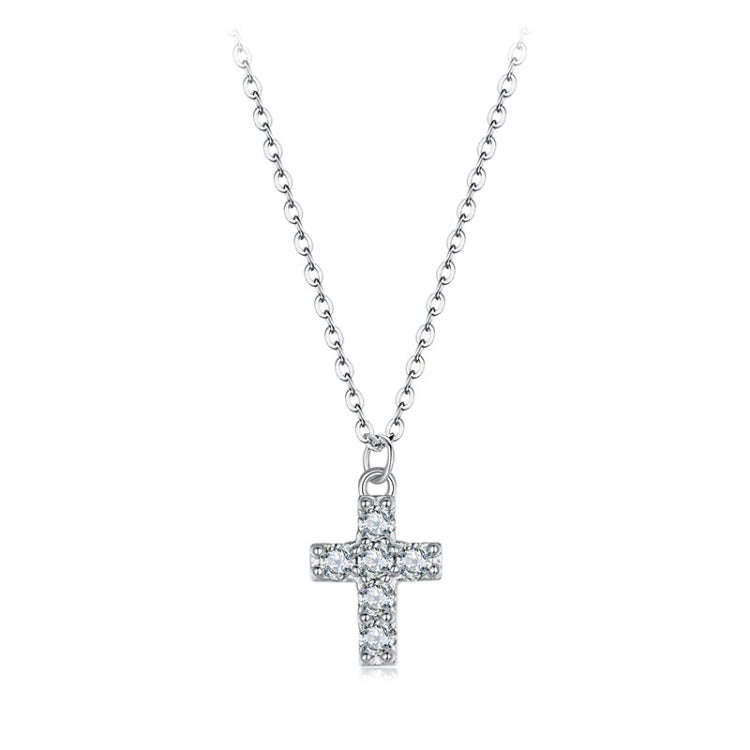 S925 Sterling Silver Platinum-plated Moissanite Cross Necklace(MSN039)