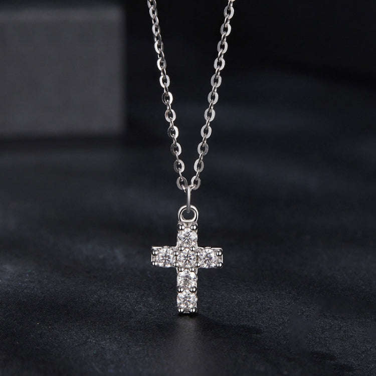 S925 Sterling Silver Platinum-plated Moissanite Cross Necklace(MSN039)