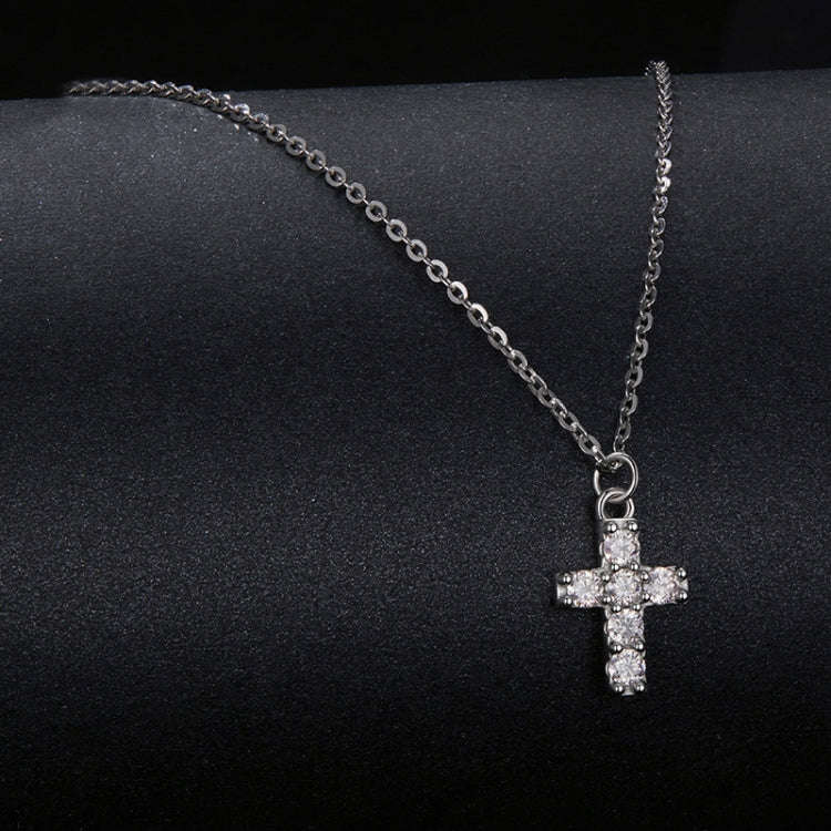 S925 Sterling Silver Platinum-plated Moissanite Cross Necklace(MSN039)