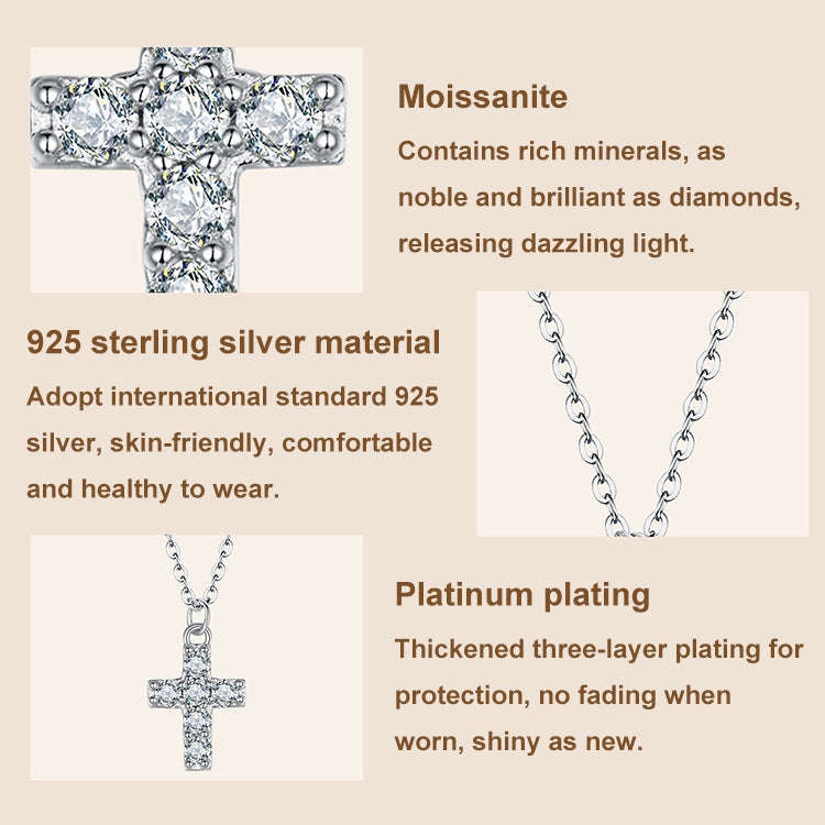 S925 Sterling Silver Platinum-plated Moissanite Cross Necklace(MSN039)