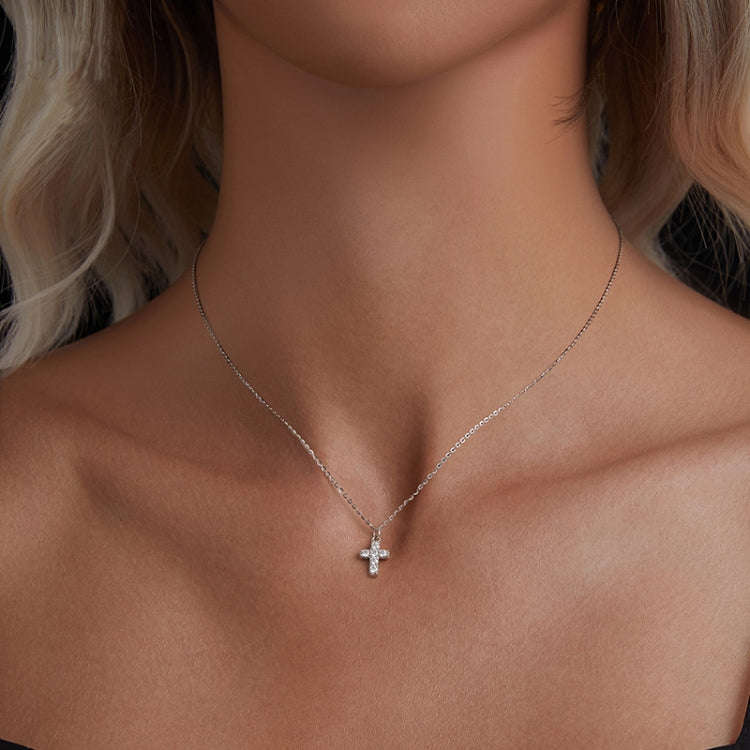 S925 Sterling Silver Platinum-plated Moissanite Cross Necklace(MSN039)