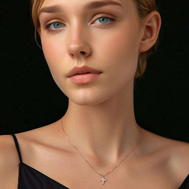 S925 Sterling Silver Platinum-plated Moissanite Cross Necklace(MSN039)