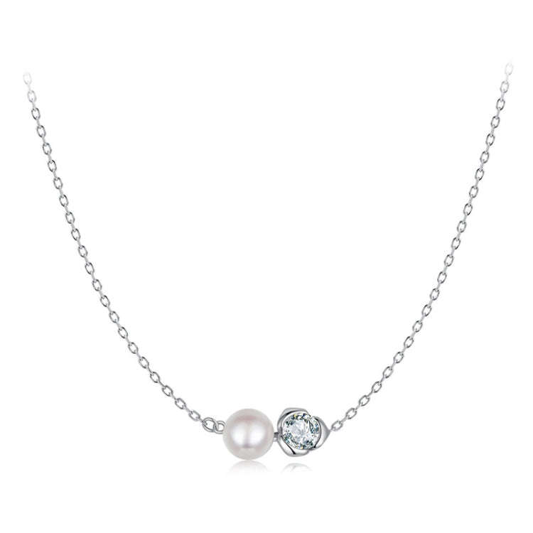 S925 Sterling Silver Platinum-plated Elegant Rose Moissanite Pearl Necklace(MSN040)
