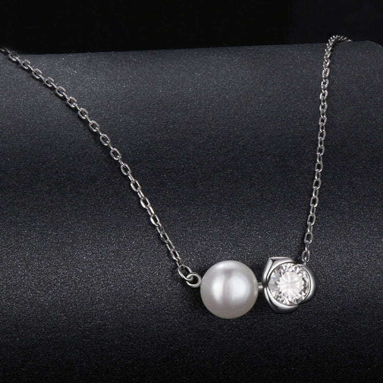 S925 Sterling Silver Platinum-plated Elegant Rose Moissanite Pearl Necklace(MSN040)