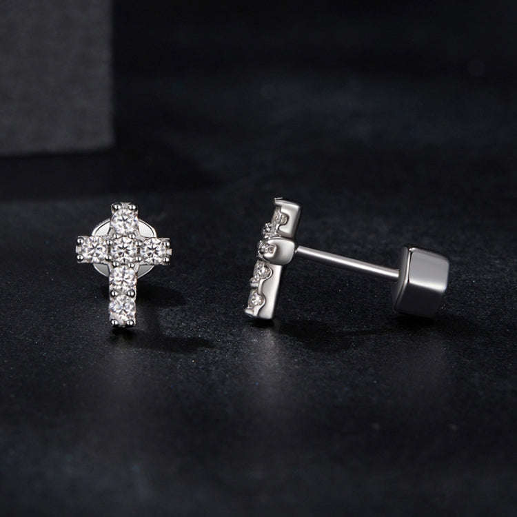 S925 Sterling Silver Platinum-plated Cross Moissanite Earrings(MSE070)