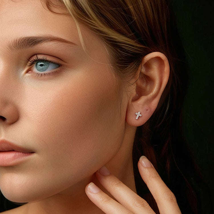 S925 Sterling Silver Platinum-plated Cross Moissanite Earrings(MSE070)