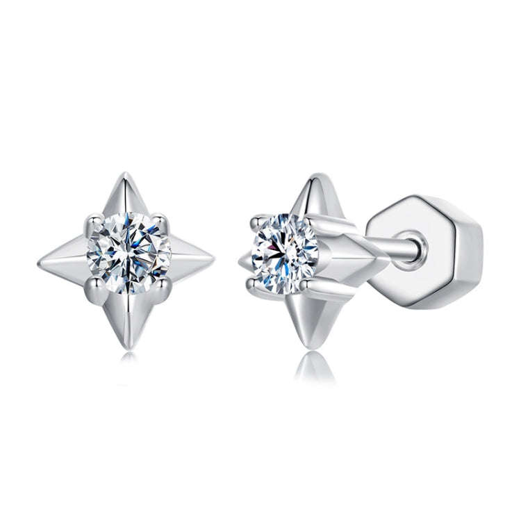 S925 Sterling Silver Platinum-plated Star Shining Moissanite Threaded Earrings(MSE067)