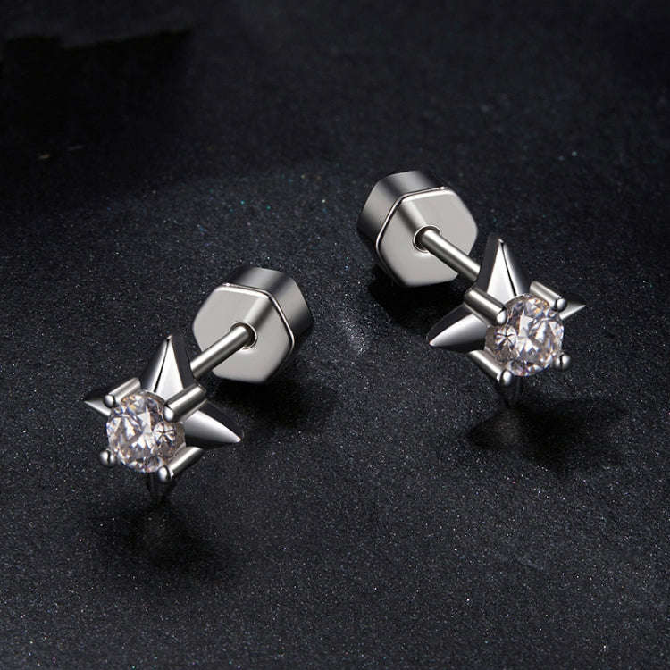 S925 Sterling Silver Platinum-plated Star Shining Moissanite Threaded Earrings(MSE067)