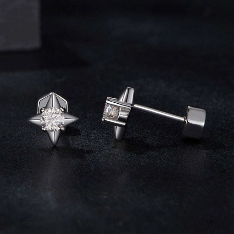 S925 Sterling Silver Platinum-plated Star Shining Moissanite Threaded Earrings(MSE067)