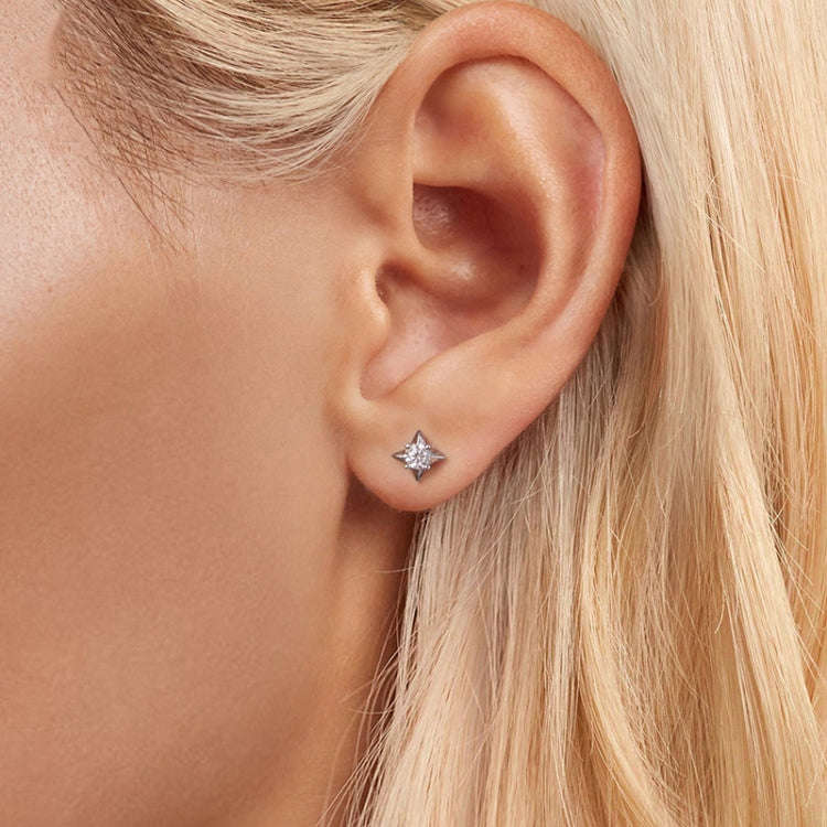 S925 Sterling Silver Platinum-plated Star Shining Moissanite Threaded Earrings(MSE067)