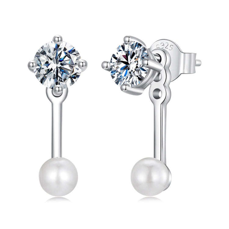 S925 Sterling Silver Platinum-plated Shining Moissanite Shell Pearl Earrings(MSE068)