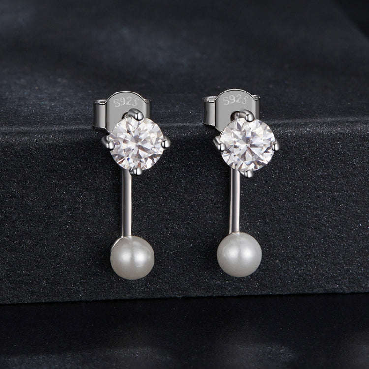 S925 Sterling Silver Platinum-plated Shining Moissanite Shell Pearl Earrings(MSE068)