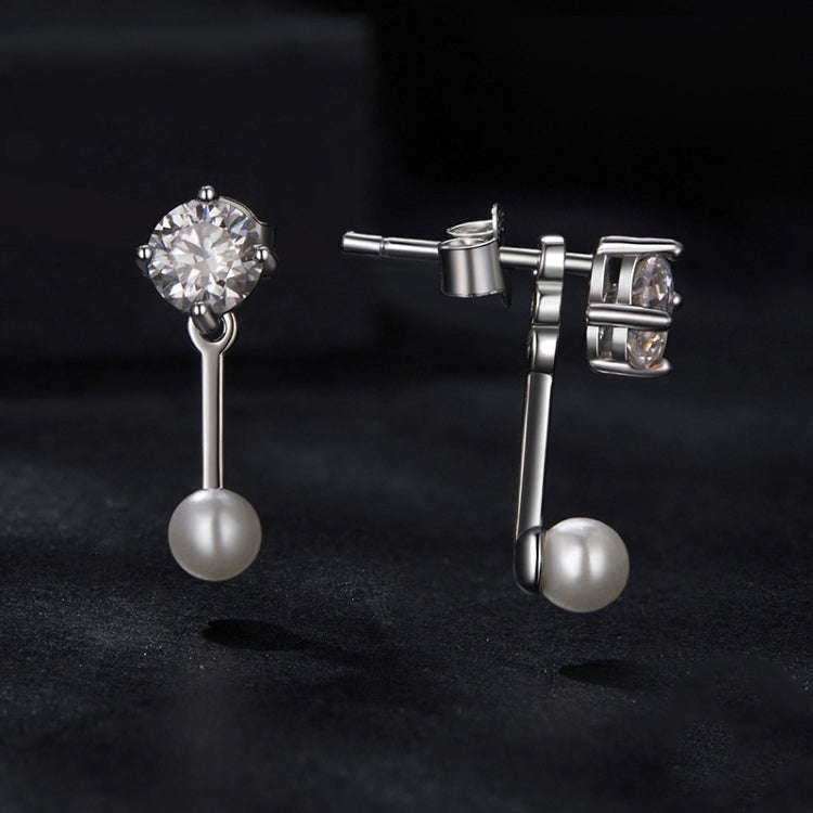S925 Sterling Silver Platinum-plated Shining Moissanite Shell Pearl Earrings(MSE068)