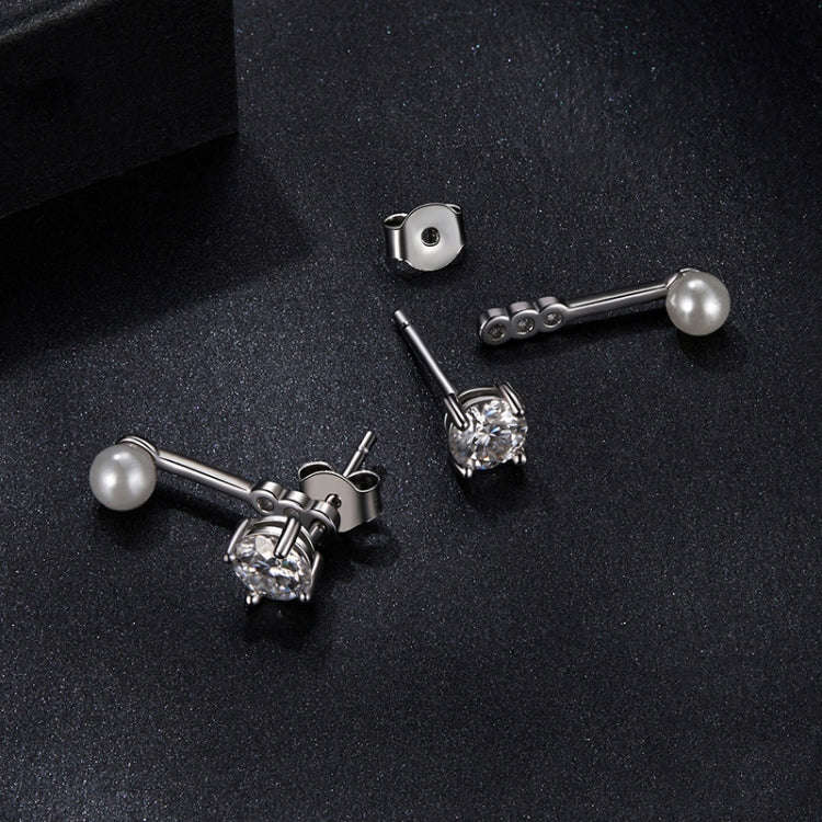 S925 Sterling Silver Platinum-plated Shining Moissanite Shell Pearl Earrings(MSE068)