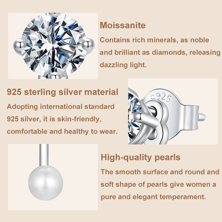 S925 Sterling Silver Platinum-plated Shining Moissanite Shell Pearl Earrings(MSE068)