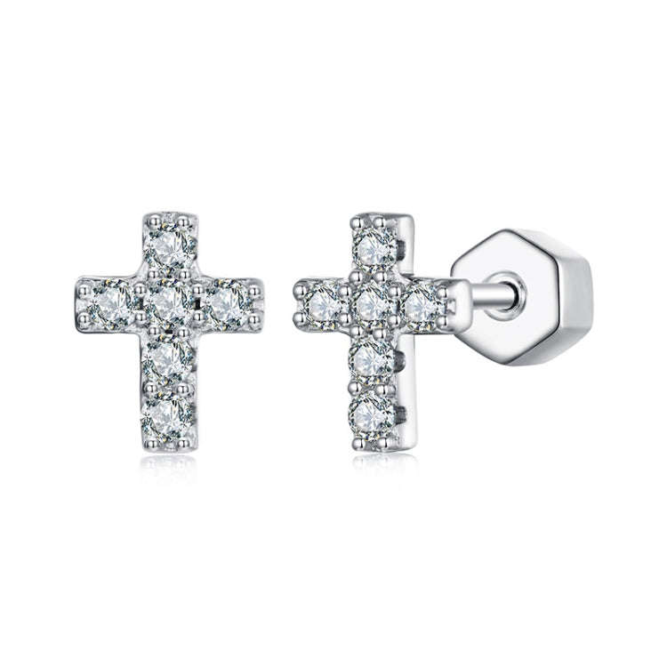 S925 Sterling Silver Platinum-plated Cross Moissanite Necklace Earring Set(Set)