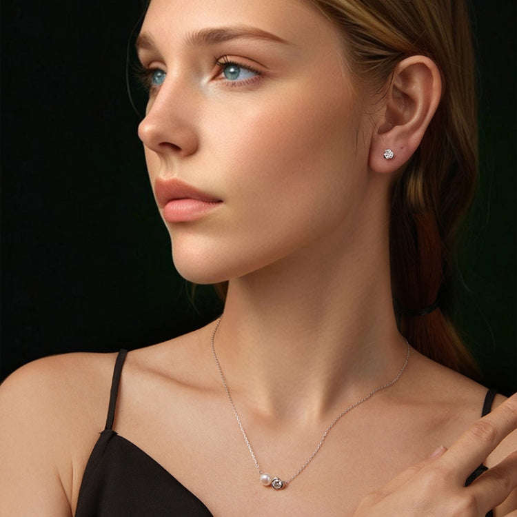 S925 Sterling Silver Platinum-plated Moissanite Rose Earrings Necklace Set(Set)