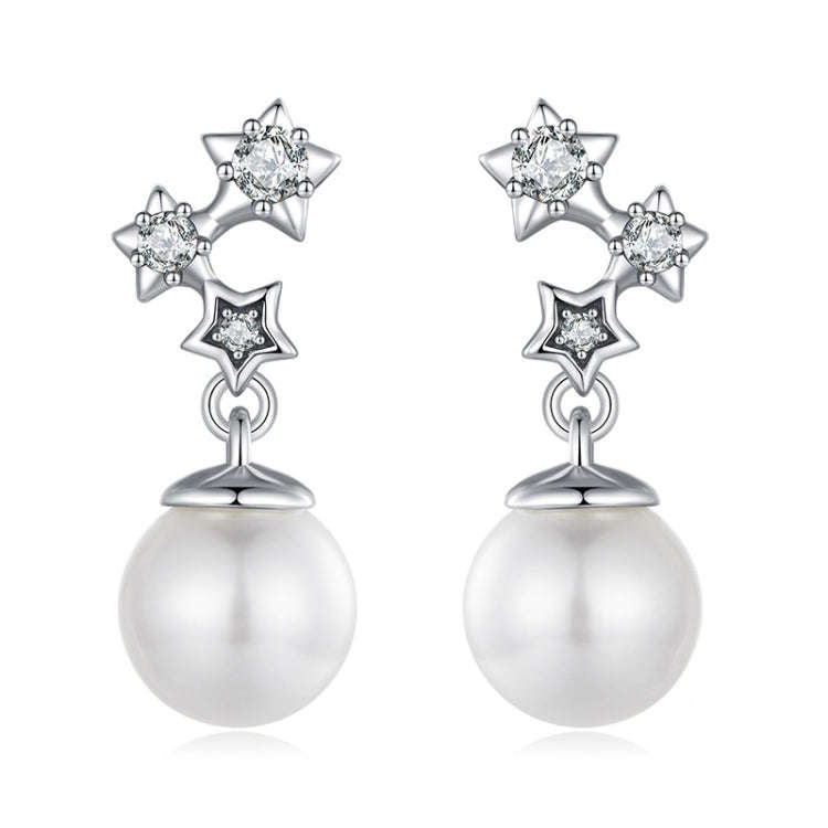S925 Sterling Silver Oxidized Star Pearl Earrings(BSE1120)