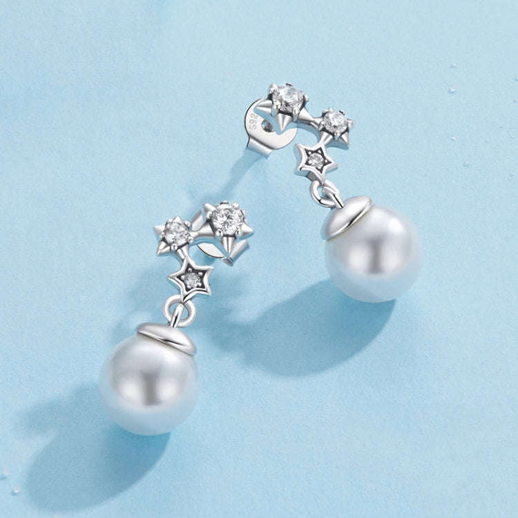 S925 Sterling Silver Oxidized Star Pearl Earrings(BSE1120)