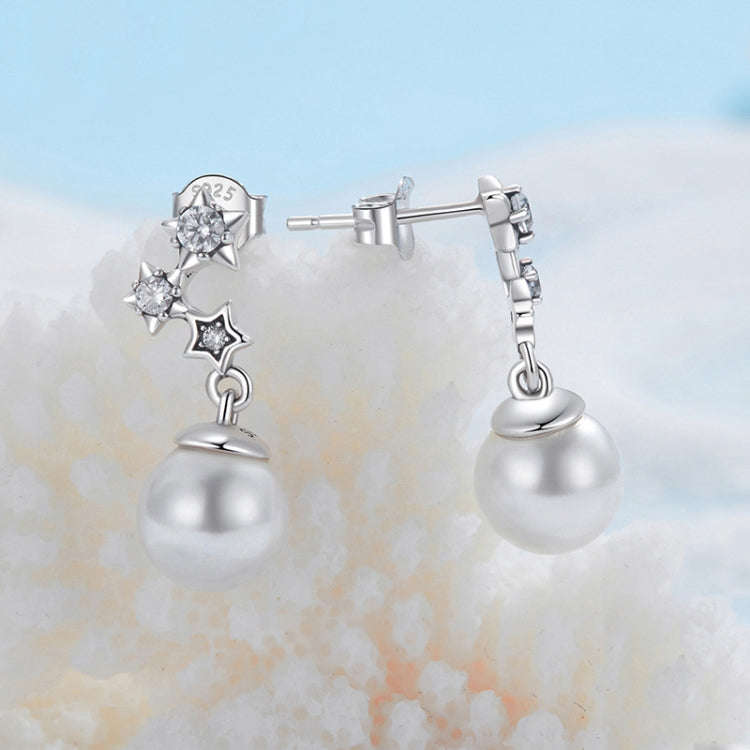 S925 Sterling Silver Oxidized Star Pearl Earrings(BSE1120)